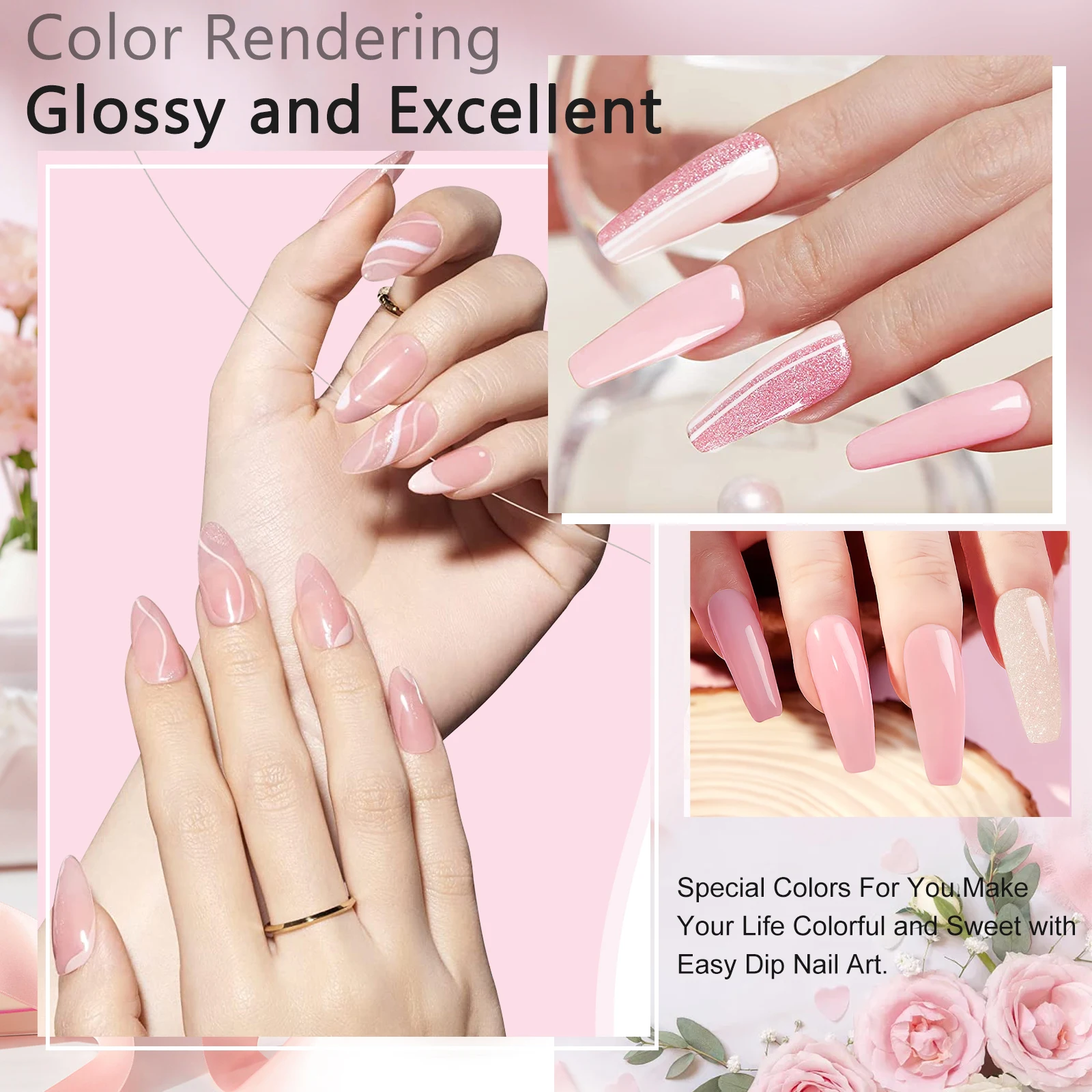 Kit de pó para unhas, conjunto de pó acrílico com base, ativador de revestimento superior para arte em unhas francesas, salão de manicure, presente diy, sem uv