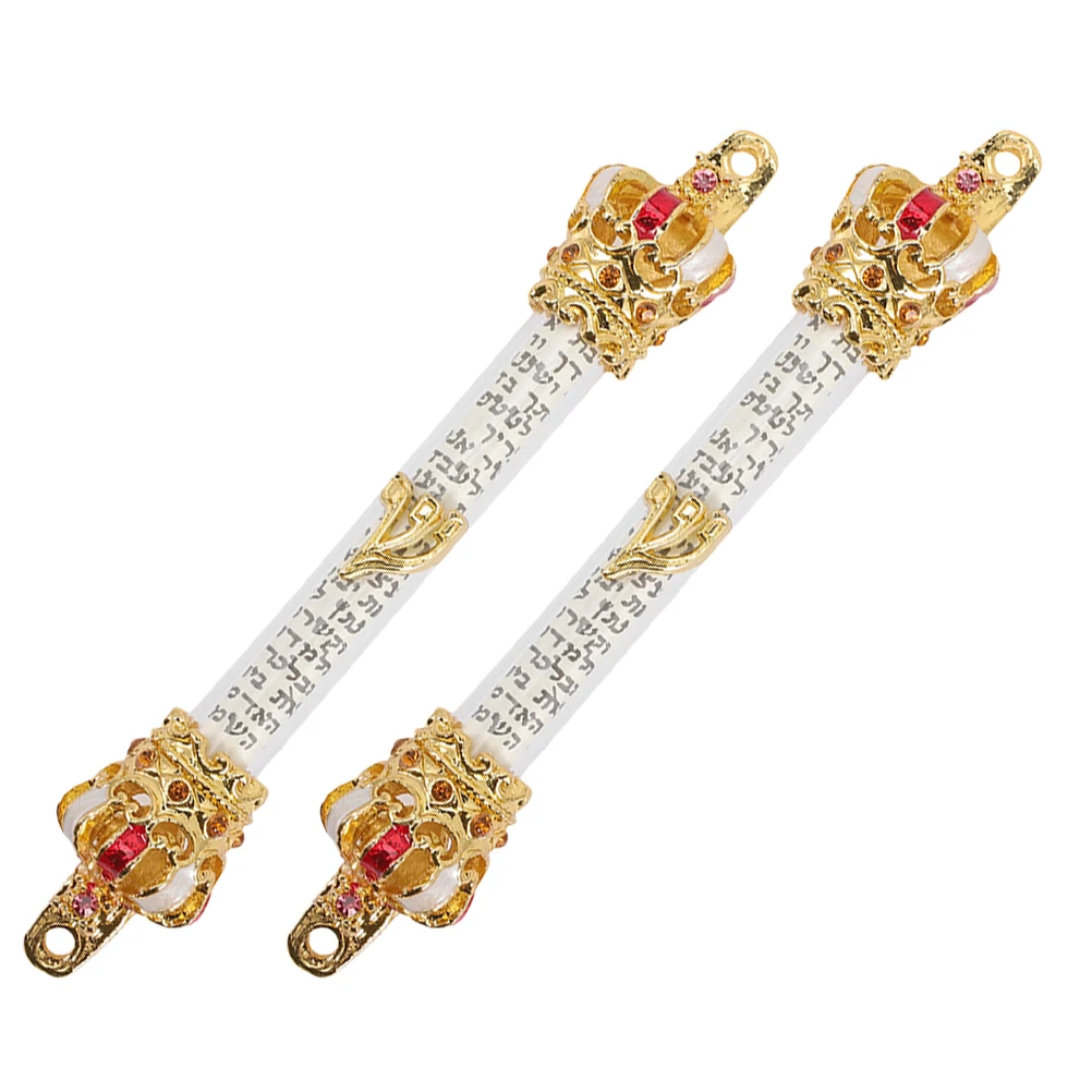 

2pcs Religious Metal Mezuzah Crown Design Hebrew English Blessing For Jewish Mitzvah Door Symbol House Warming Present