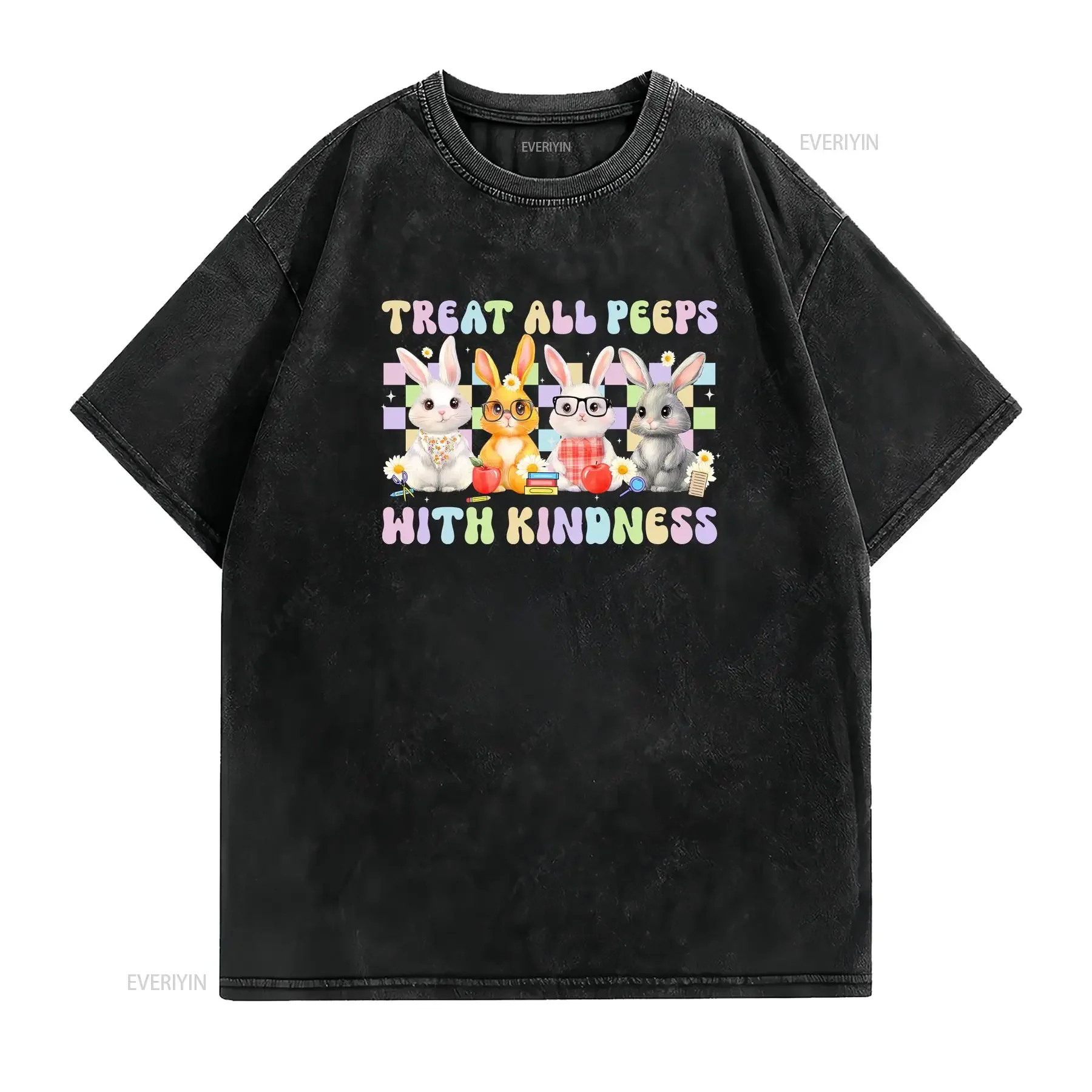 Treat All Peeps With Kindness T Shirt Easter Teacher Bunny Spring vintage Washed homme Top For Everyday Wear fashion Stylish