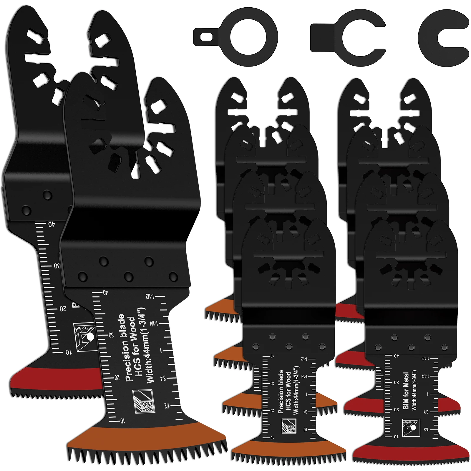 10Pcs Oscillating Saw Blades Set Multipurpose Curved-Edge Bi-Metal Blades Durable HCS Japanese Tooth Oscillating Multitool Blade