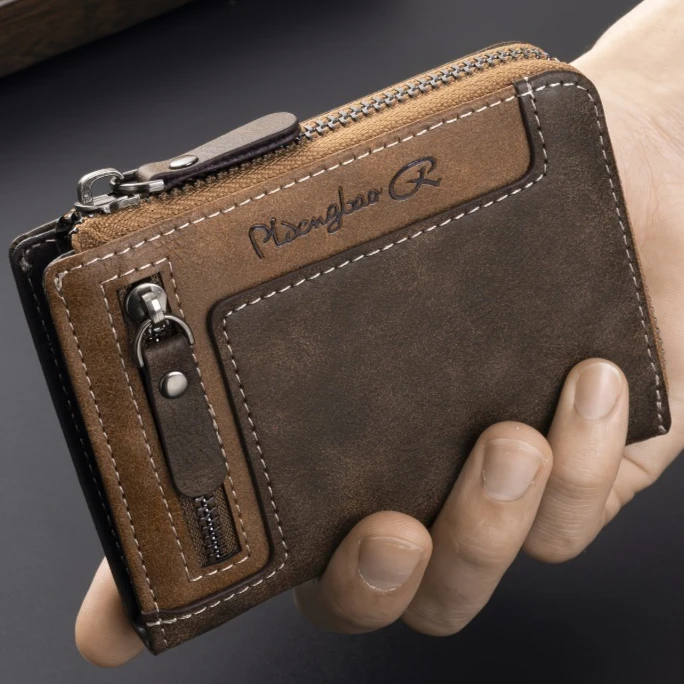 Multifunctional Zipper Wallet for Men Vintage Faux Leather Short Purse Multi‑Card Slots Coin Pocket Daily Handbag Gift for Men's
