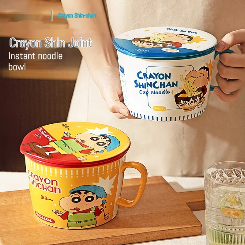 Crayon Shin Chan Anime Ceramic Japanese Series Instant Noodles Bowl With Lid Cute Cartoon Instant Noodles Bowl For Student Dormi