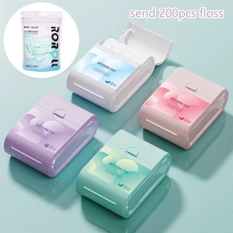 

52pcs Disposable Dental Floss Stick 200-Piece Refill Pack Family Pack Ultra-Fine Single Portable Smooth Floss Box Tooth Floss