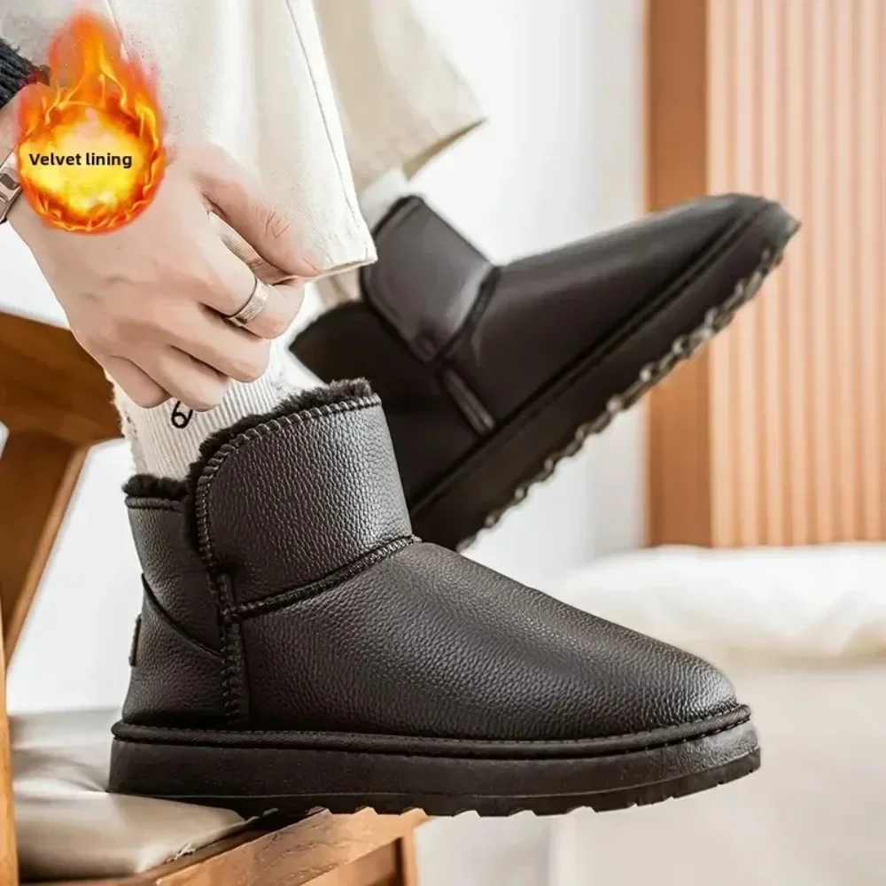 

Waterproof Thickened Fleece-Lined Men's Winter Boots High-Top Cotton Shoes Women's Integrated Short Cotton Boots Rubber Insole