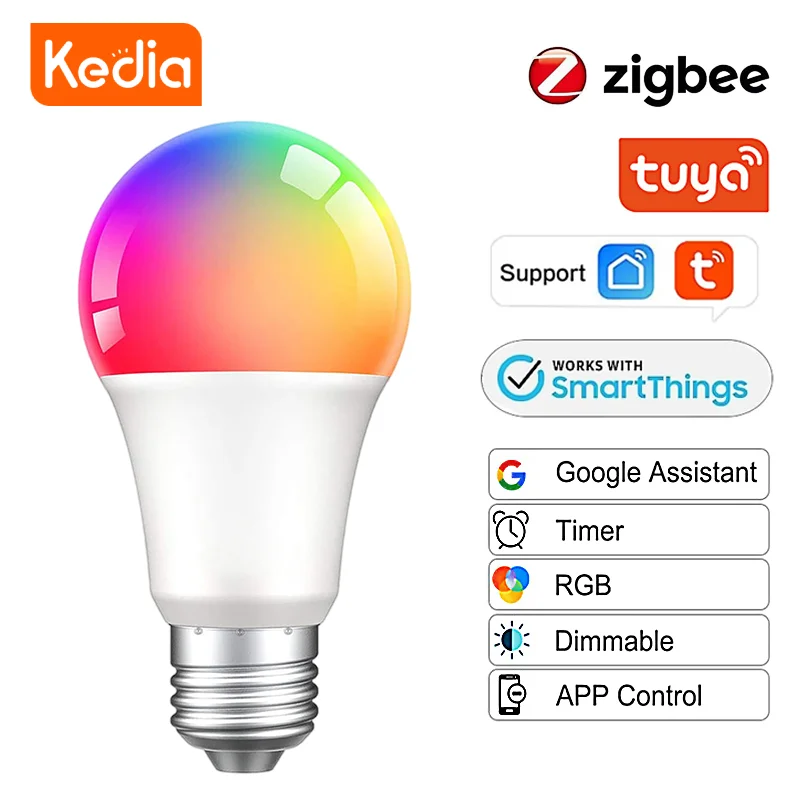 

Kedia Zigbee 3.0 RGBCW Light BulbsTuya 9/12/15/18W LED Lamp E27 90-250V Smart Life APP Control Work With Alexa Google Home