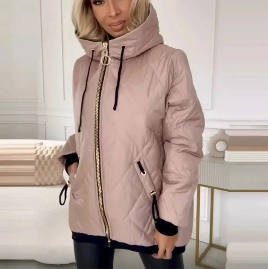 سترة منتفخة مريحة بغطاء للرأس للنساء، معطف شتوي غير رسمي بلون سادة، خريف 2026 جديد مبطن بالقطن الدافئ، ملابس يومية