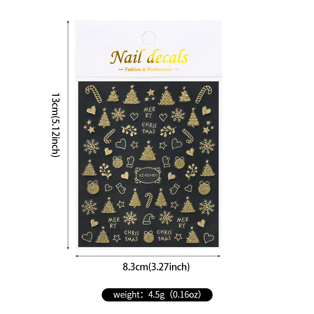 1 stks 5D Fonkelende Gouden Kerst Sticker voor Nagels Decoratie Chrome Sneeuwvlokken Kerstman Decals Kerst Feestelijke Manicure Benodigdheden