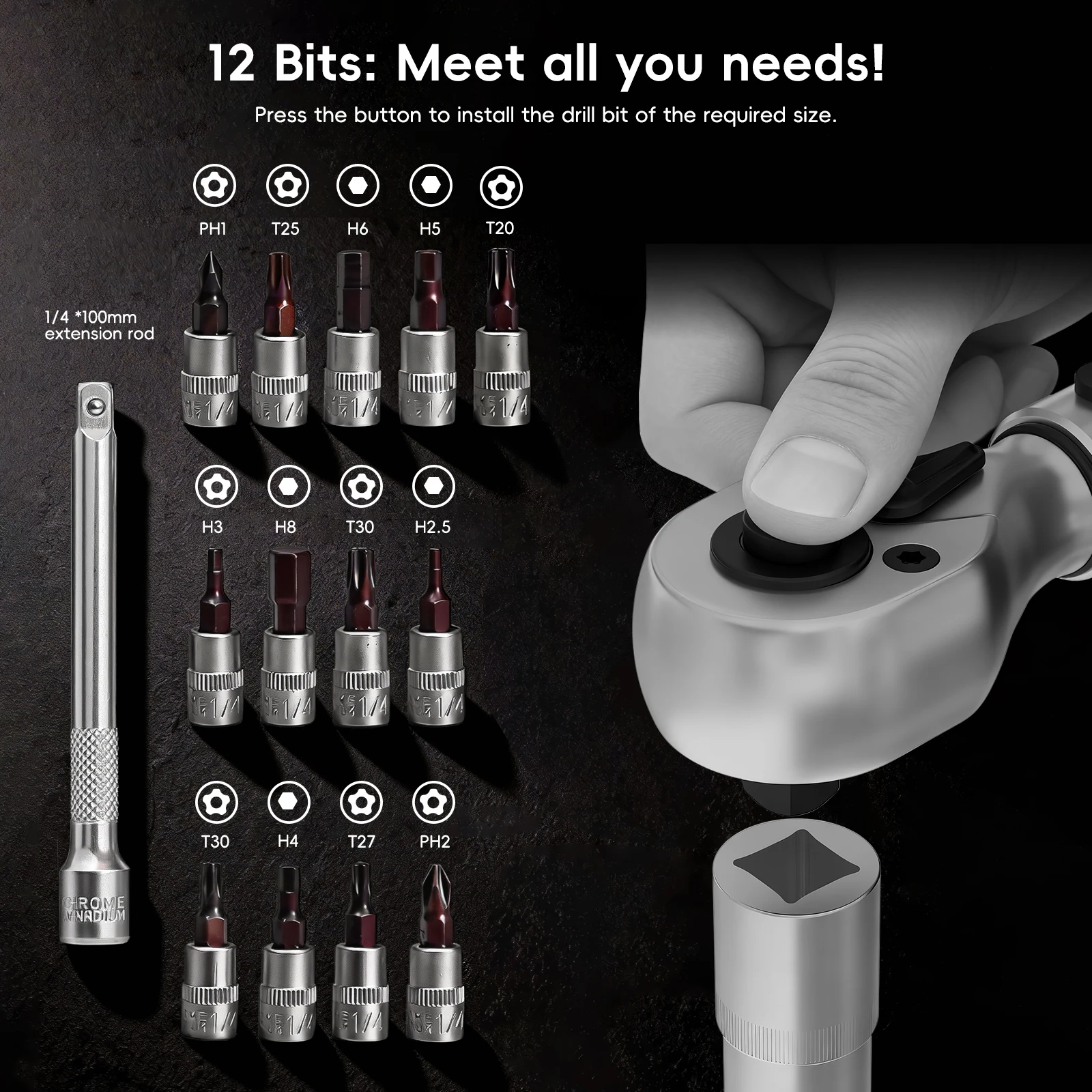 MoveCrab Professional 15Pcs 1/4 Inch Dual Direction Bicycle Torque Wrench Set 2-20N.m Mechanical Kit for Precision Bike Repair