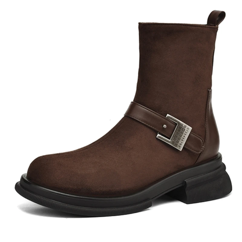 

Vintage Women's Ankle Boots Autumn Winter Shoes Western Short Boot Black Brown Suede Round toe Block Low Heels Footwear Shoes