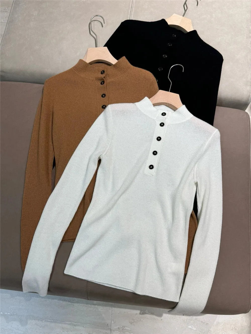 Autumn Winter Anti-static Cashmere Sweater Stand Collar Long Sleeve Casual Ladies Knitted Pullover