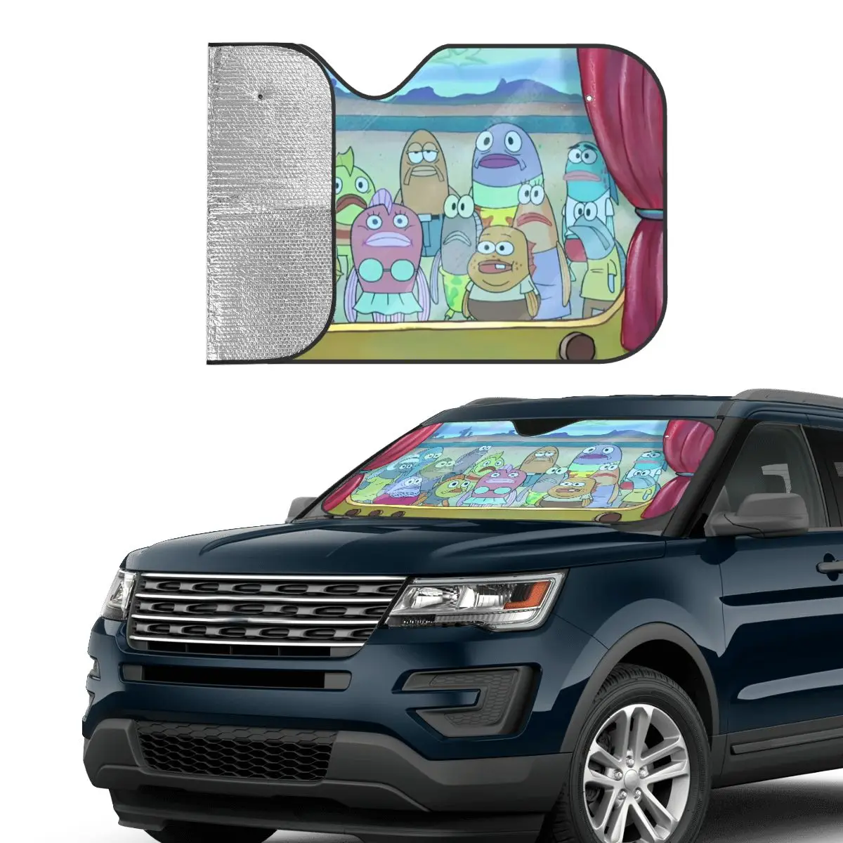 SpongeBobed Cartoon Anime Fold-up Sunshade Windscreen 76x140cm Foils Sun Visor Blinds