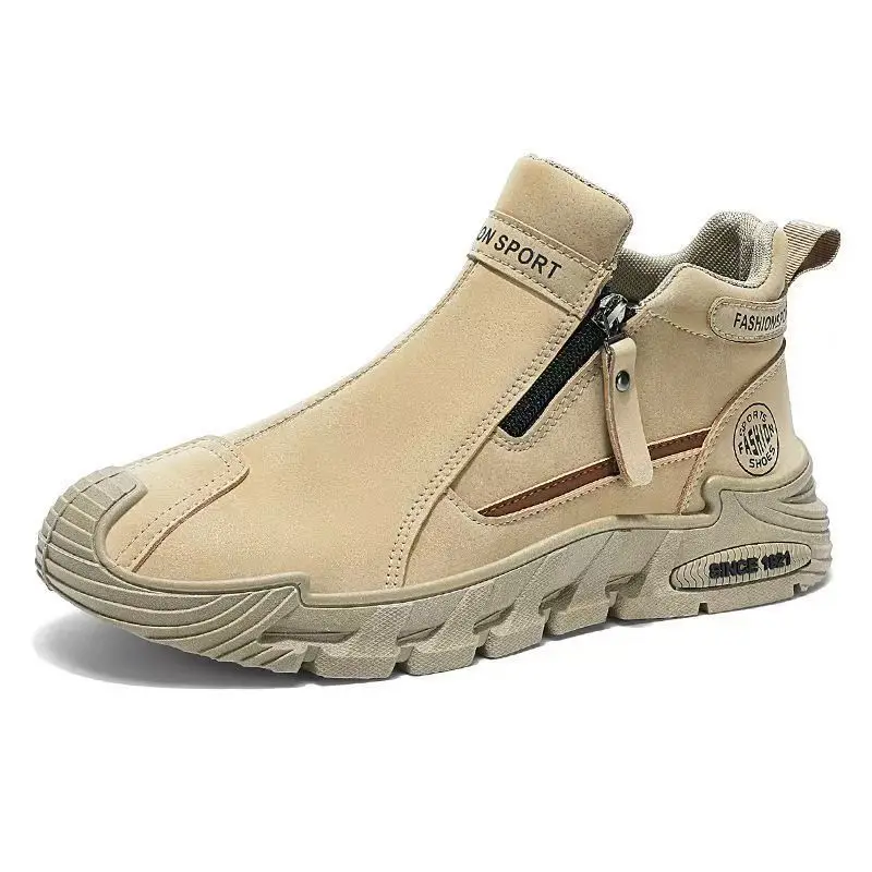 

Men's Side Zipper Mid-Calf Combat Boots Chunky Work Boots Slip-On Breathable Comfortable Streetwear Motorcycle Boots Sneakers