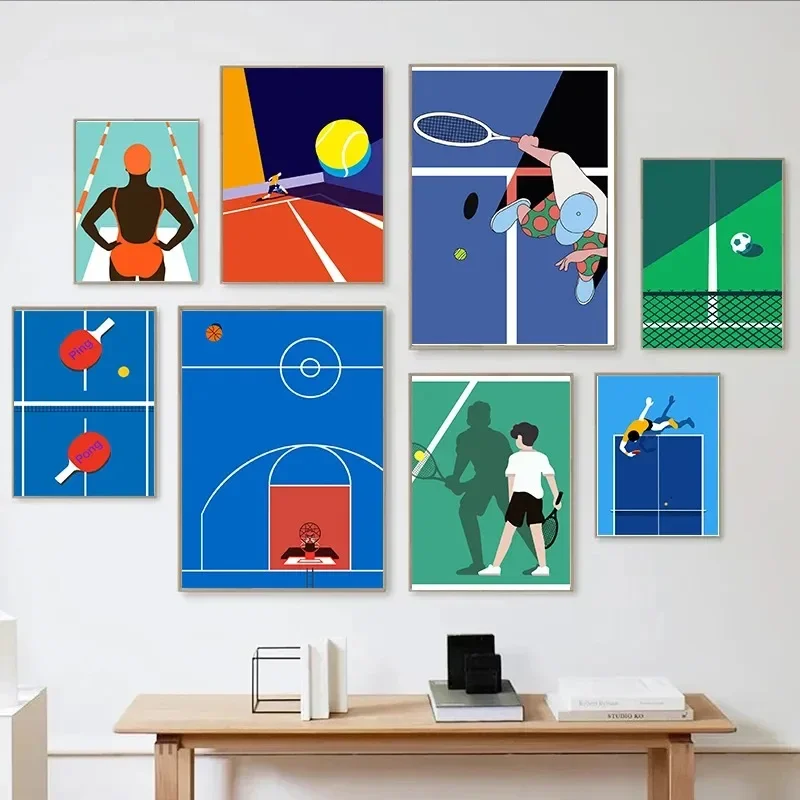 Minimalist Sport Football Basketball Tennis Court Canvas Painting Ball Wall Art for Modern Living Room Home Decor