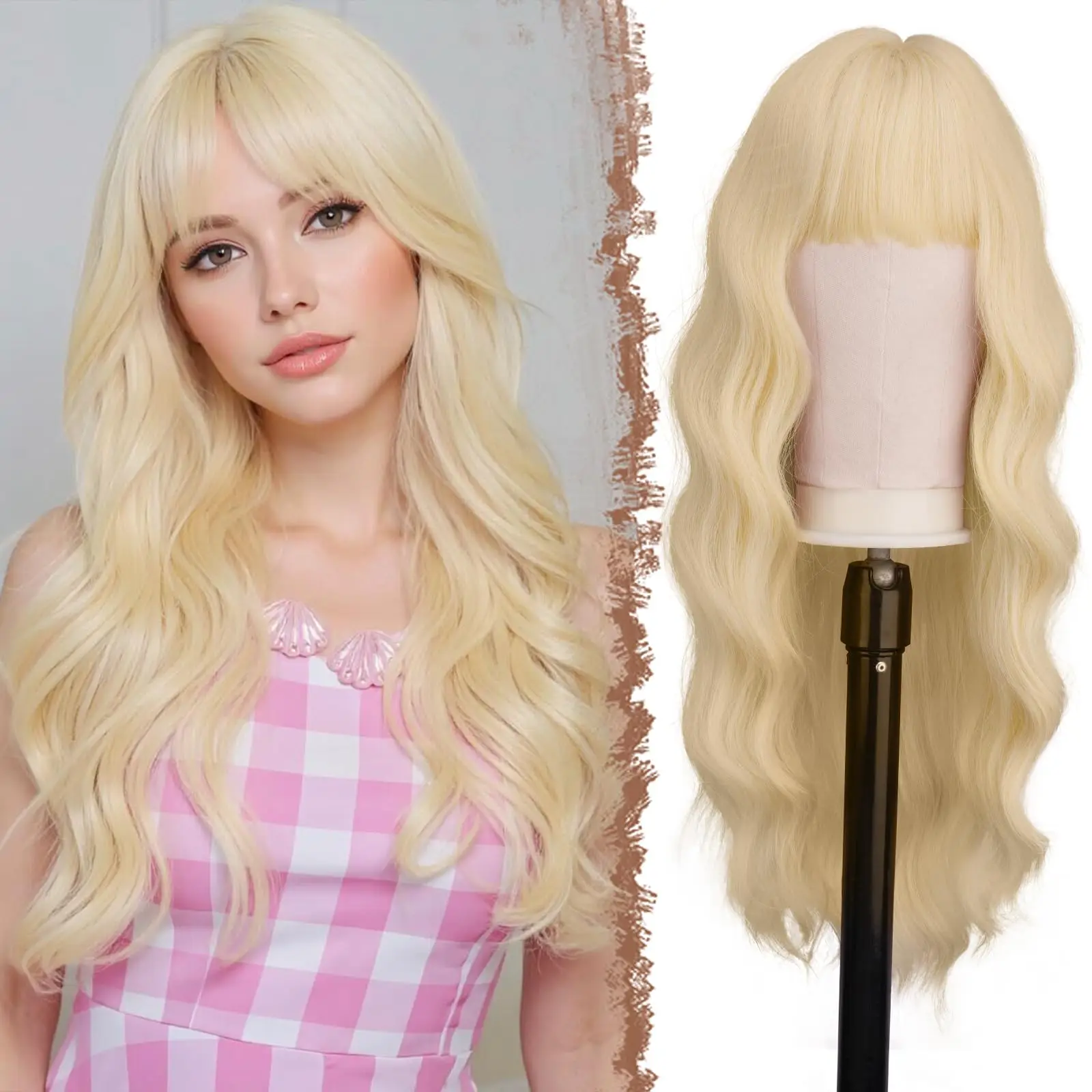 Golden synthetic wig with big waves for Halloween cosplay wig for daily party wig with high-temperature hair strands wig set