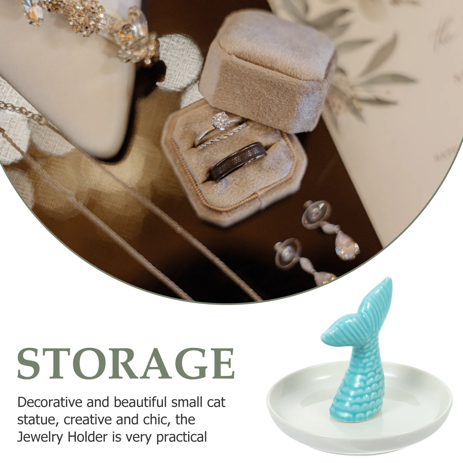 

Ceramic Jewelry Tray with Fish Tail Shape Stylish Desktop Storage Tray for Jewelry Organizer Ring Dish Decorative Plate Trinket