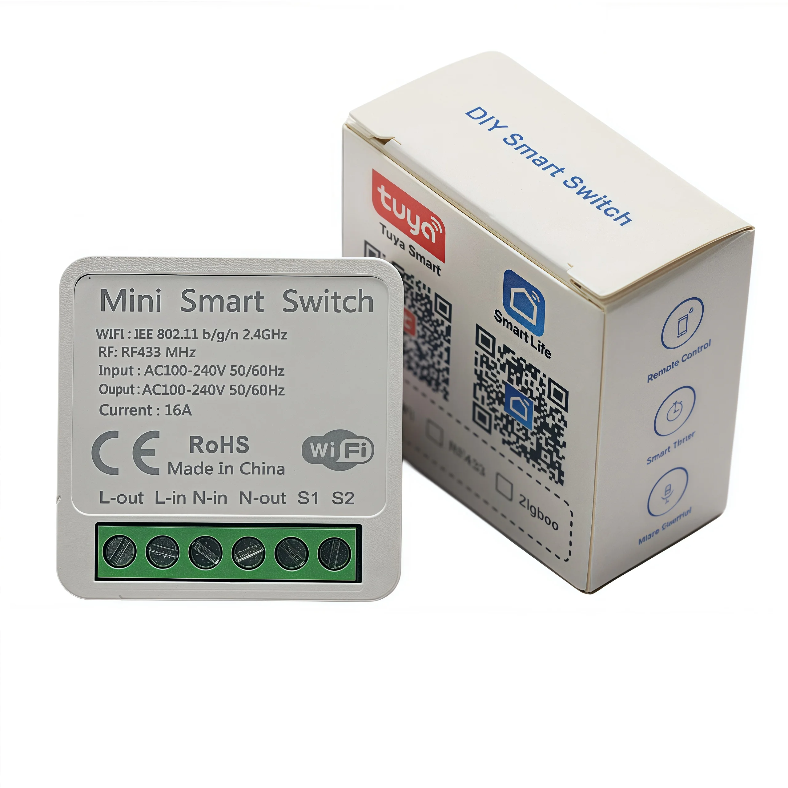 Mini WiFi Smart Switch 16A DIY Light Switches Wireless Control Smart Home With Tuya Smart Life Alexa Google Home