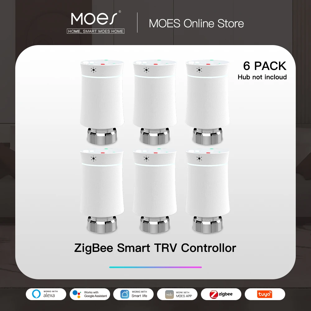 MOES ZigBee3.0 TRV New Radiator Actuator Valve Tuya Smart Programmable Thermostat Temperature Heater Alexa Voice Control