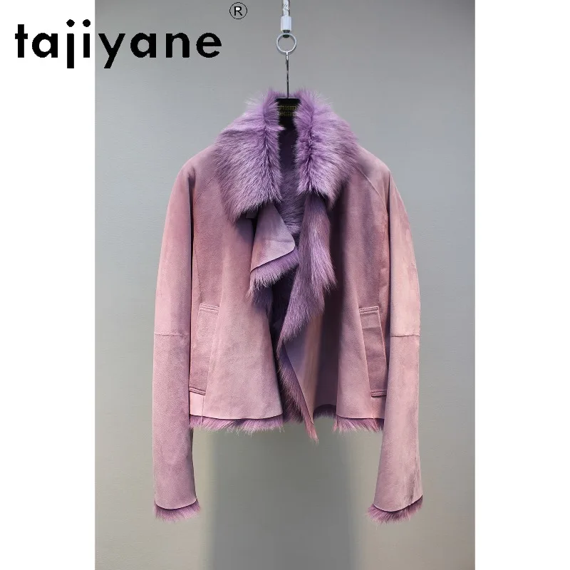 TAJIYANE High Quality Goat Shearling Real Fur Coat Women Loose Outerwear Lapel Fur Jacket Winter Coats Warm Clothes for Woman