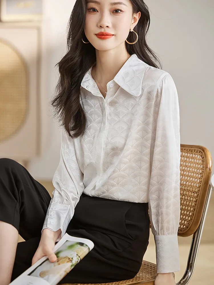 Office Lady Lange Mouwen Elegant Shirt Nieuwkomer 2024 Lente Koreaanse Stijl Turn-Down Kraag Basics Vrouwen Casual Witte Tops W1527