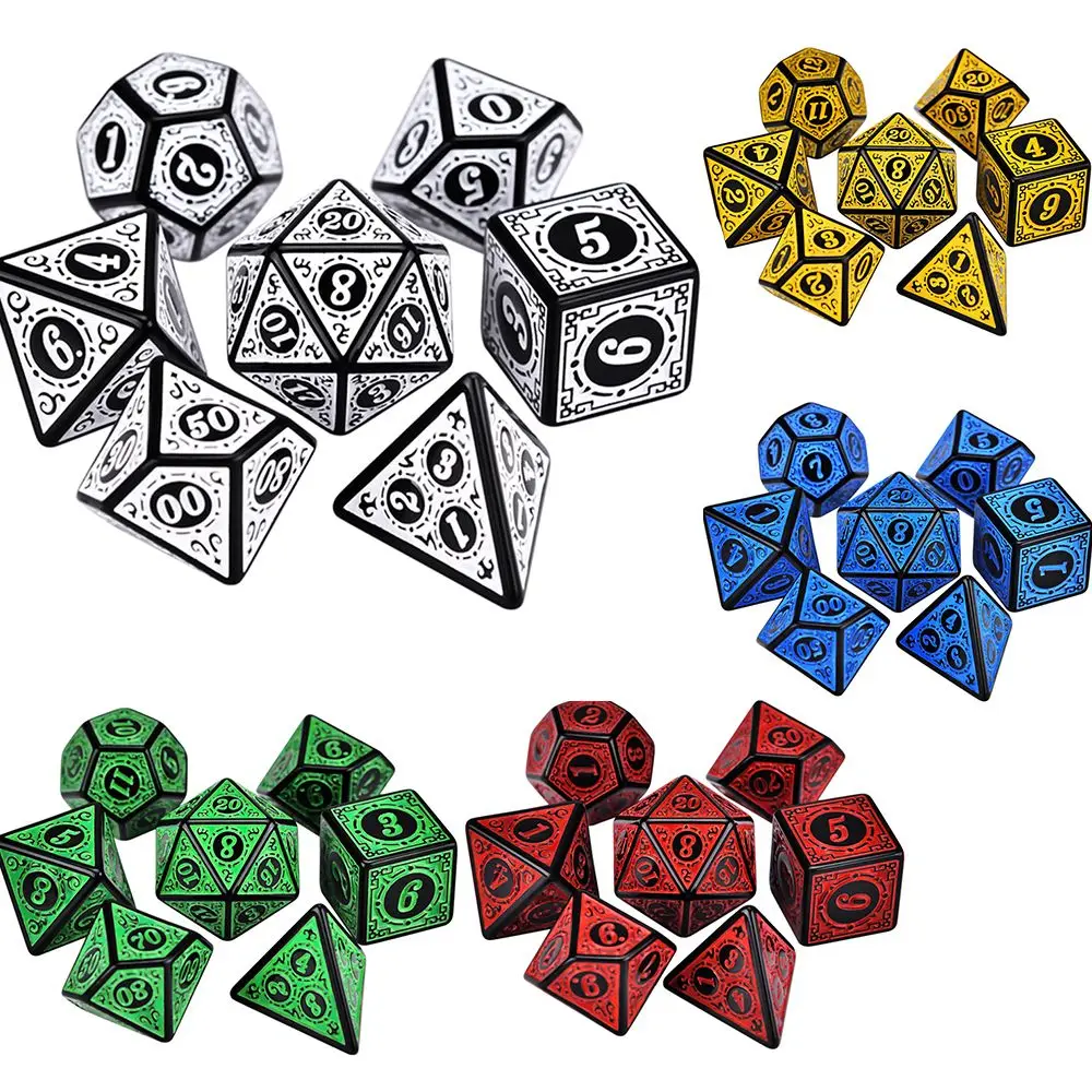 Multi-Zijdige 7-Die Dobbelstenen Set Game Dobbelstenen Voor TRPG DND Accessoires Polyhedrale D4 D6 D8 D10 D12 D20 Dobbelstenen Voor Bord Kaartspel