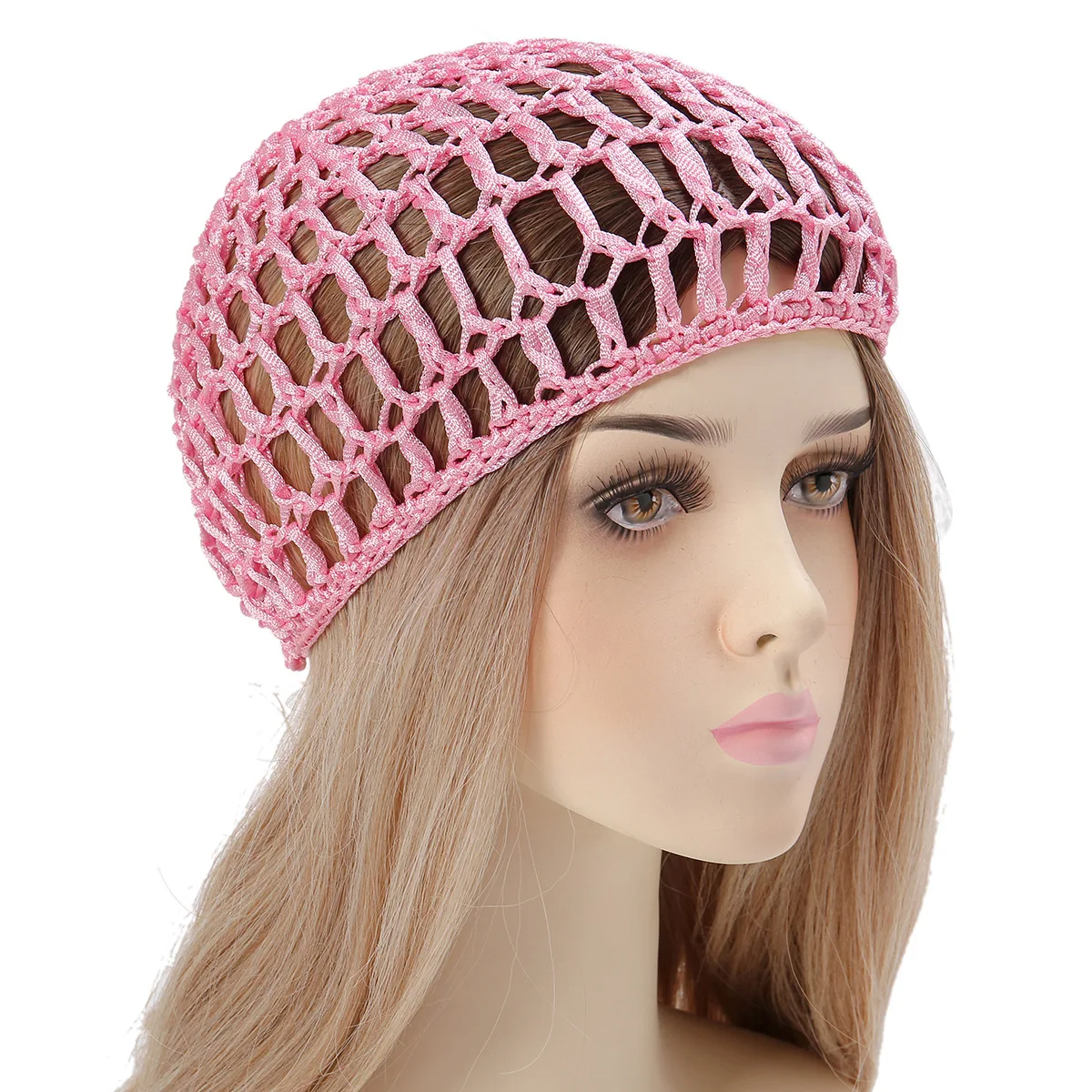 Womens Mesh Hair Net Crochet Cap Solid Color Snood Sleeping Night Cover Turban Night Cover Turban Hat Popular Casual Beanie