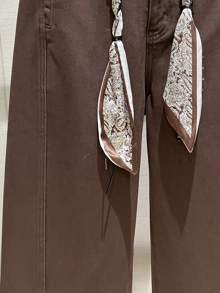 Ce Brown High Waist Wide Leg Jeans Women's Casual Slimming Fce Denim Pants Commute Sle Pure Color Button Detail