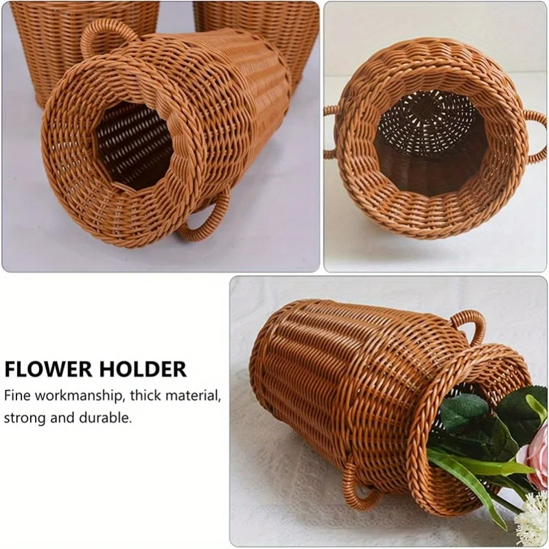 Tall Rattan Floor Vase Woven Faux Rattan Footed Vase Basket for Dried Flowers Pampas Grass Plants Boho Home Decor Living Room - view 4
