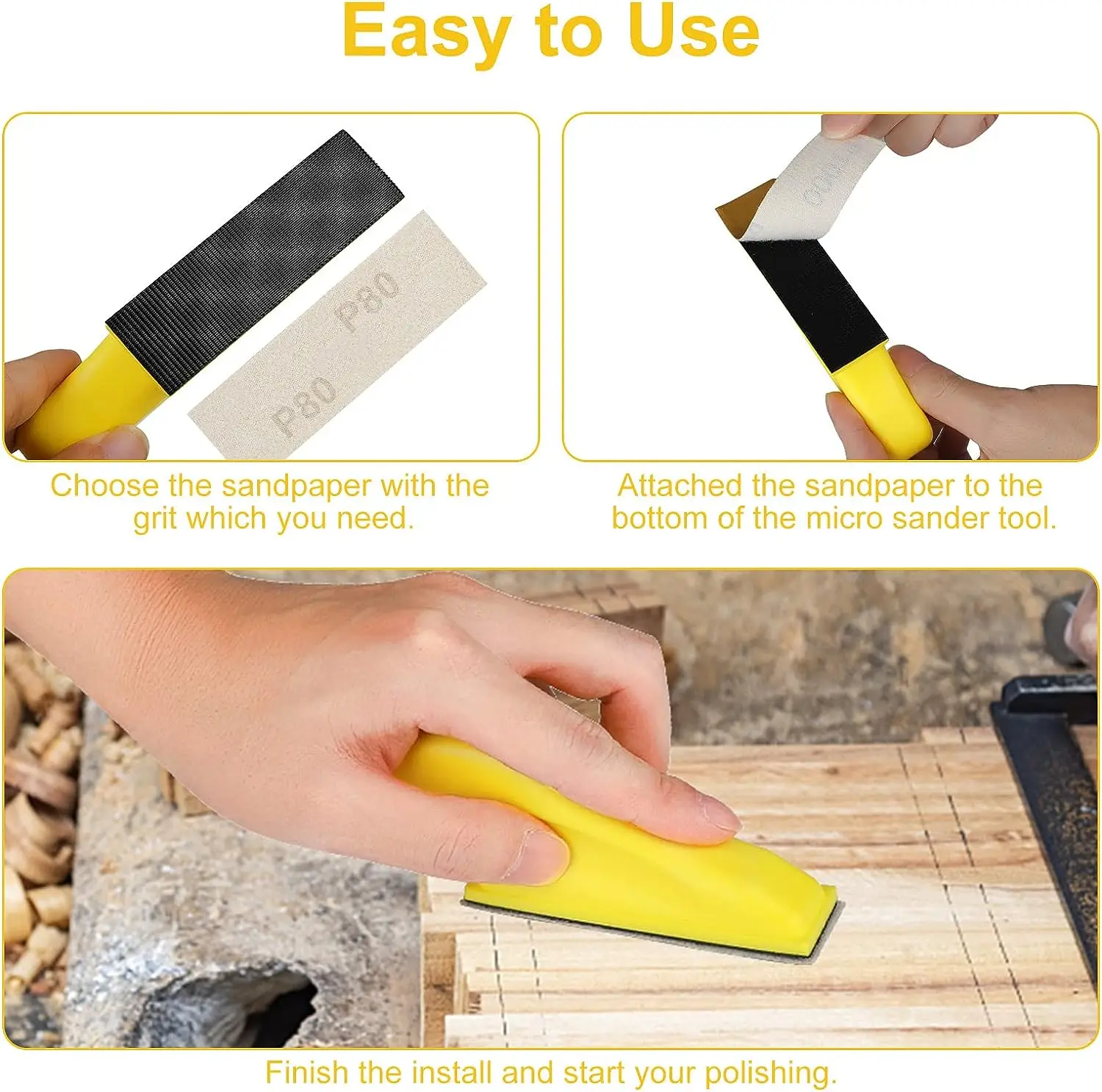 3.5” x 1” Detail Handle Micro Sander Kit 71 Pcs 80-1500 Assorted Grits for Wood Work Finishing DIY Project Narrow Corner Polish