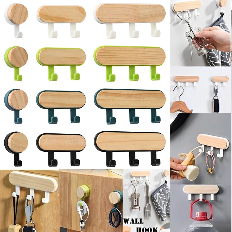 

Wooden Hooks Storage Self Adhesive Wall Hook Towel Hook for Kitchen Hook Bathroom Clothes Towel Home Storage Accessories Hook