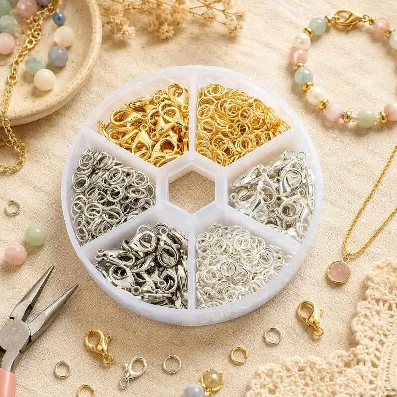 1/2/3/5 Boxen Perlen-Werkzeugset DIY Armband Halskette Schmuckzubehör 6-Fächer-Set mit Karabinerverschluss, offenen Biegeringen – Detail 1
