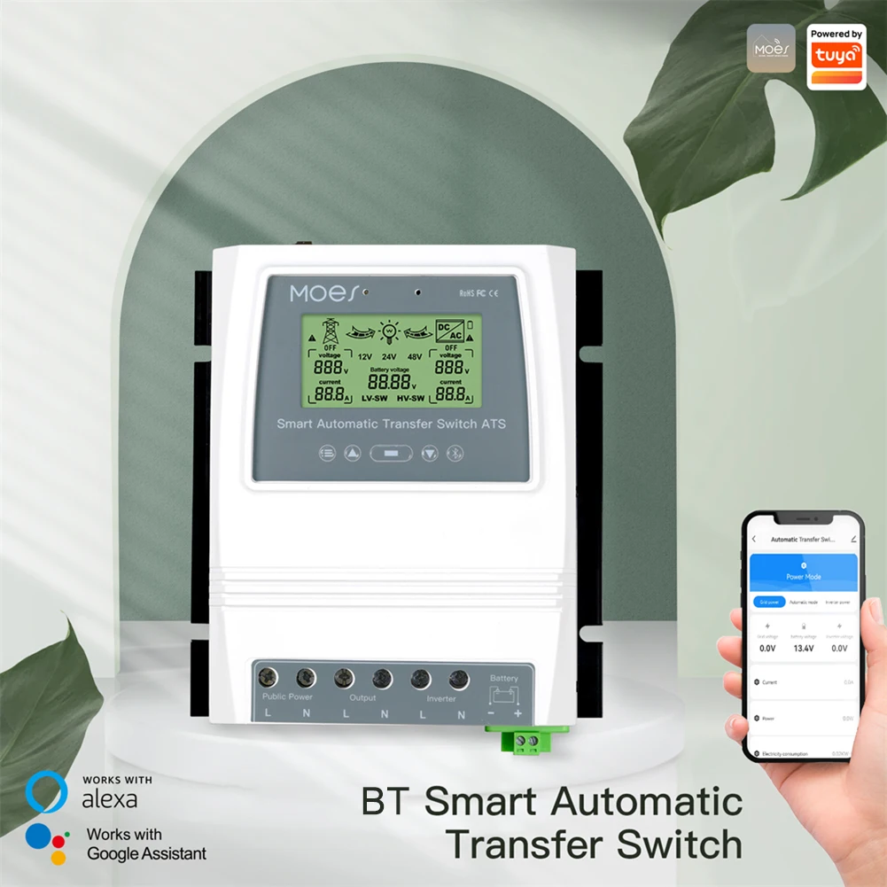 Automatic ATS Dual Power Transfer Switch Tuya Smart Solar Charge Controller for Solar Wind System DC 12/24/48V AC 110/220V