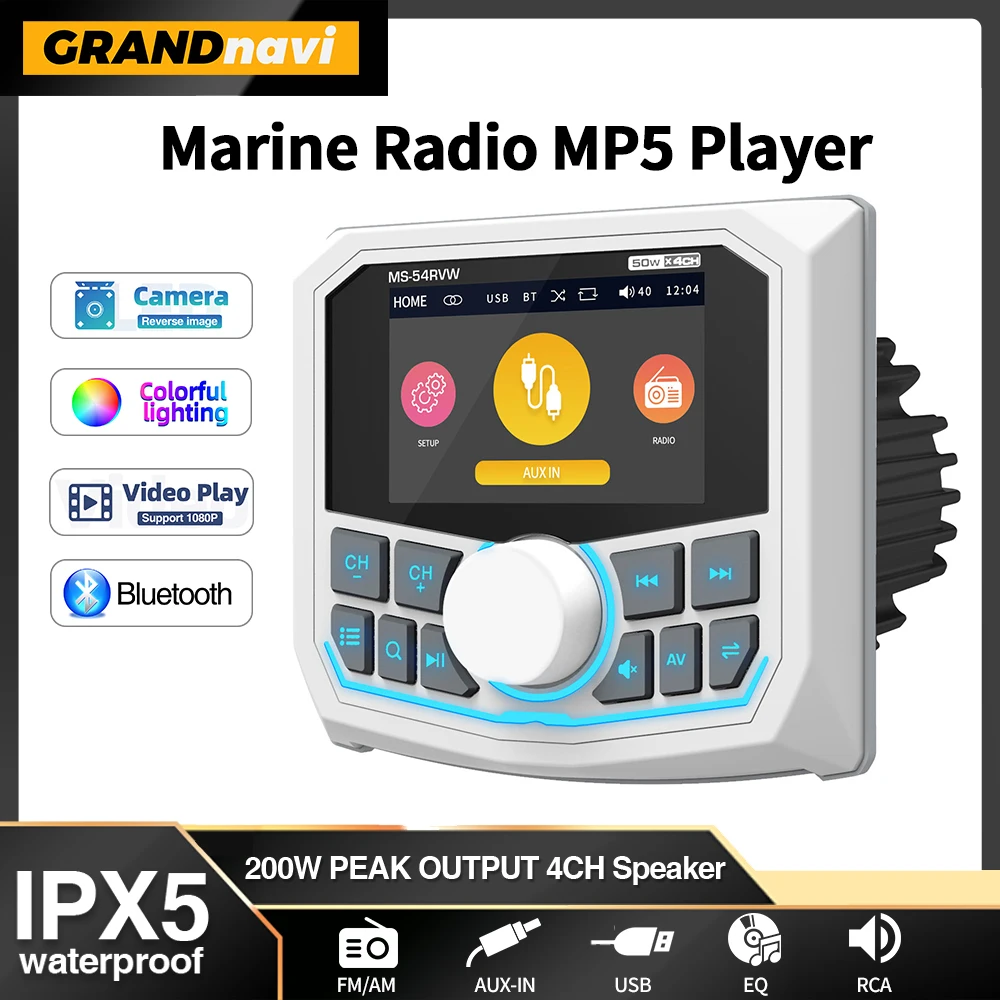 

MP5 Player Marine Radio Boat Stereo FM AM RDS Digital Media Audio Player Bluetooth IPX5 Waterproof For Yacht ATV UTV Golf Cart