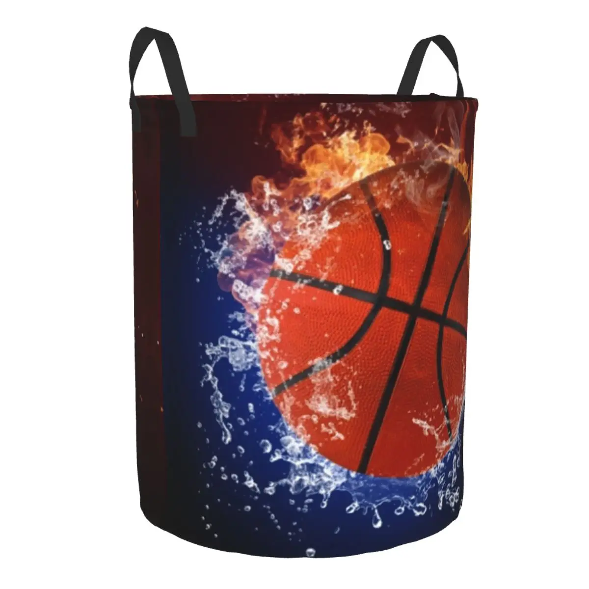 Folding Laundry Basket Basketball Ball In Fire Flames Dirty Clothes Storage Bucket Wardrobe Clothing Organizer Hamper