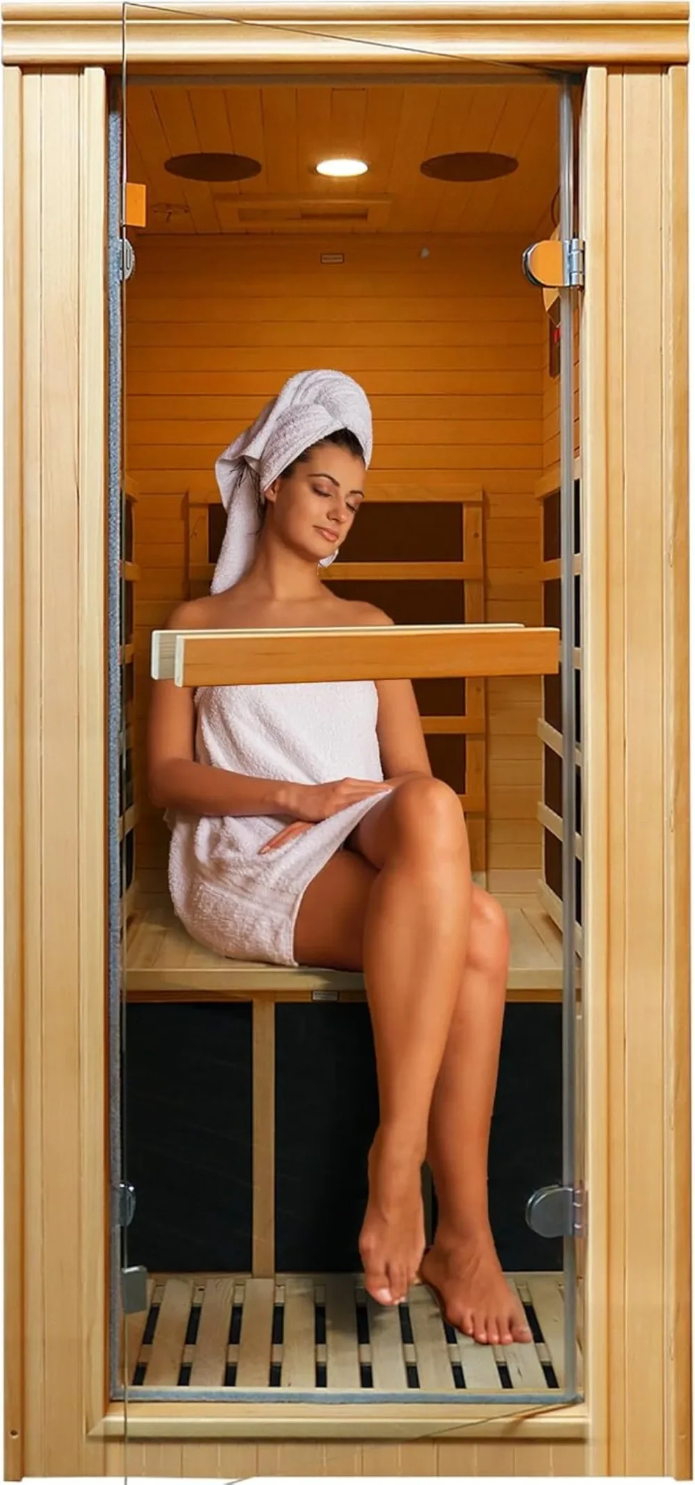 Indoor Sauna Infrared 1 Person Saunas Home Canadian Hemlock 980W Low-EMF Dry Sauna 5 Ultra-Low Energy Saving Heating Panels