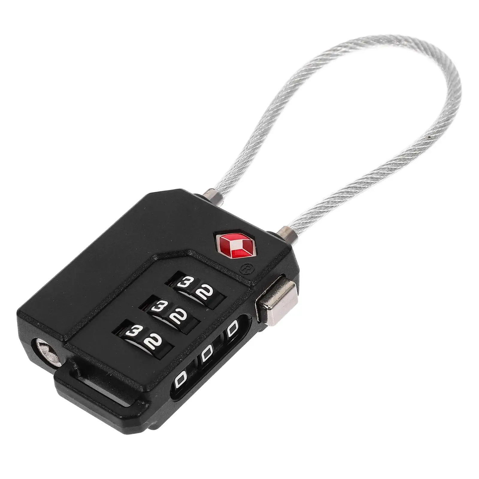 

Portable TSA Approved 3 Combination Lock Black PC 91x36x19mm Resettable Password Cable Luggage Suitcase Locker Padlock