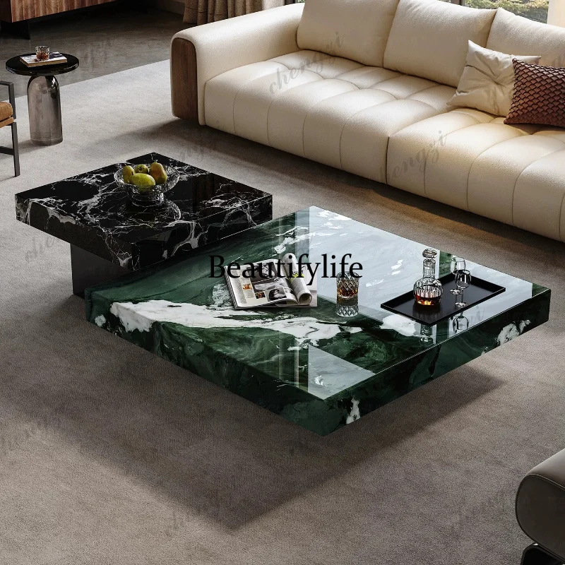 Green square coffee table Italian minimalist, high-end large flat-floor villa coffee table table