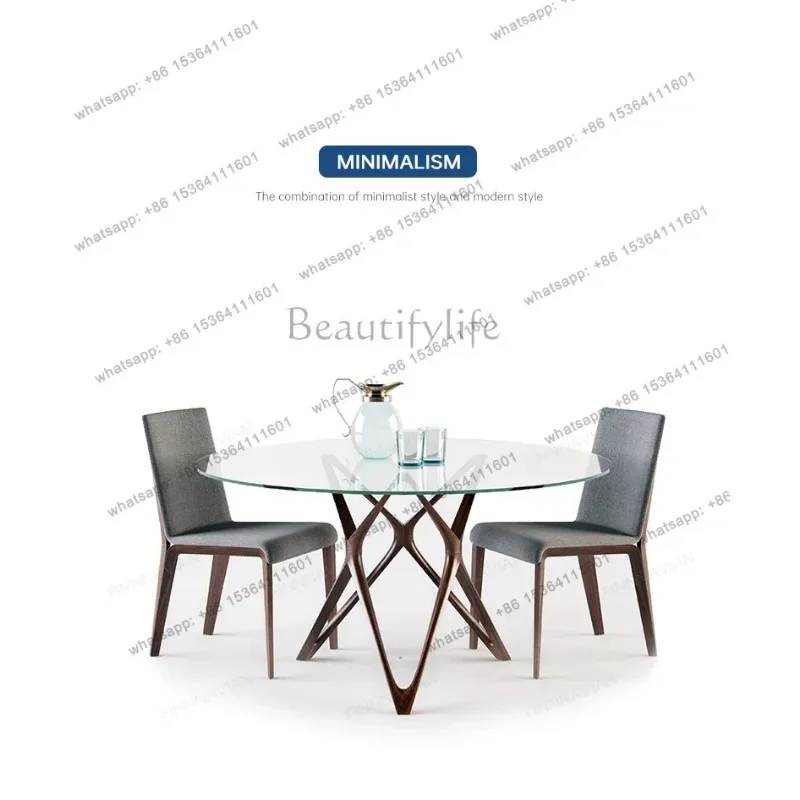 Minimalist North American Black Walnut Round Dining Table Modern Glass Casual Small Round Table Pure Solid Wood