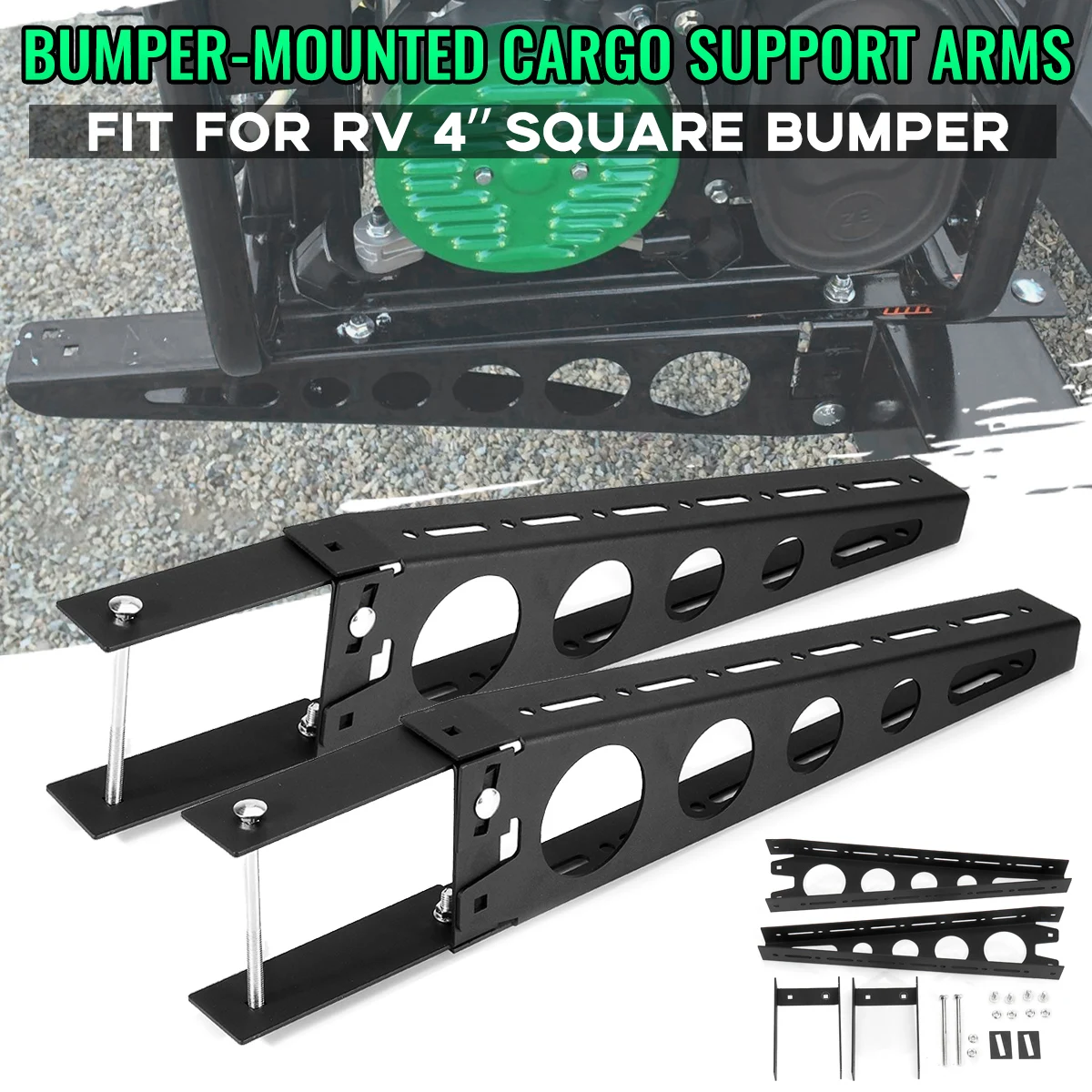 

1 Pair of RV Bumper-Mounted Cargo Support Arms Steel Bracket Fit For RV 4" Square Bumper Cargo Carrier