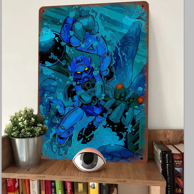 Deep Sea Mecha Warrior Metal Tin Sign Industrial Style Home Decor Living Room Wall Art Hanging Ornament