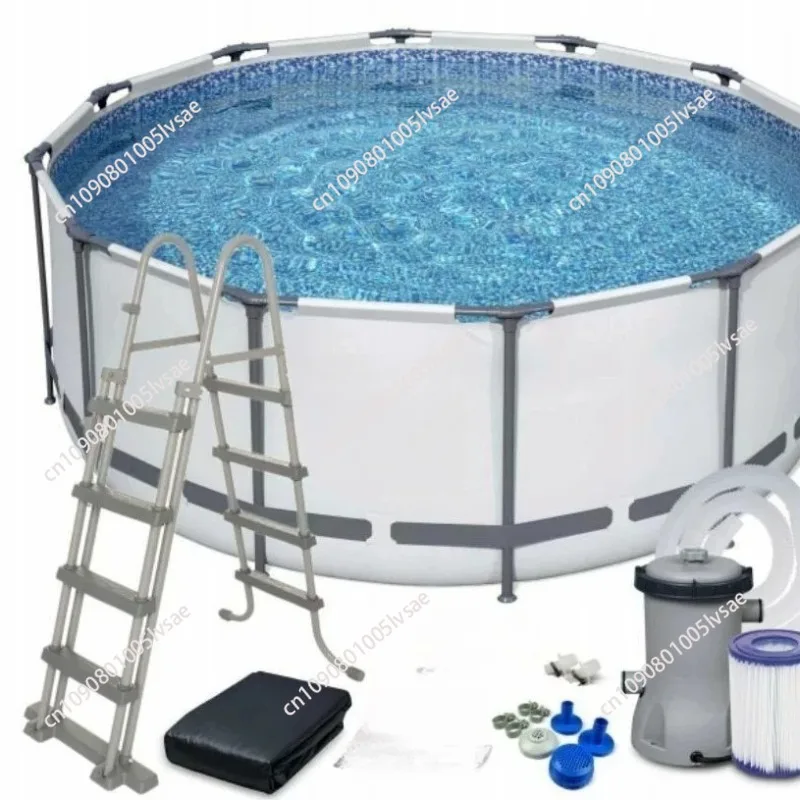 3.66×1.22m Deep Above Ground Portable Pool, Rustproof Metal Frame, Thickened PVC Mesh Pool with Ladder, Cover & Filter