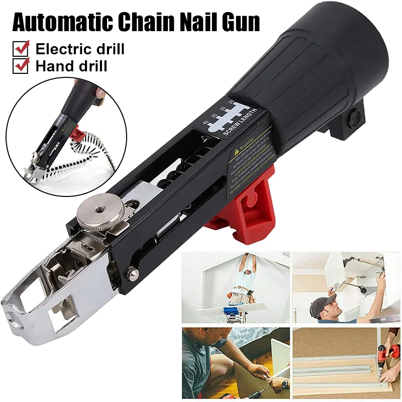 Automatic Chain Nail Gun Adapter Electric Screw Gun Rechargeable Self Tapping Screwdriver For Electric Drill Woodworking Tools