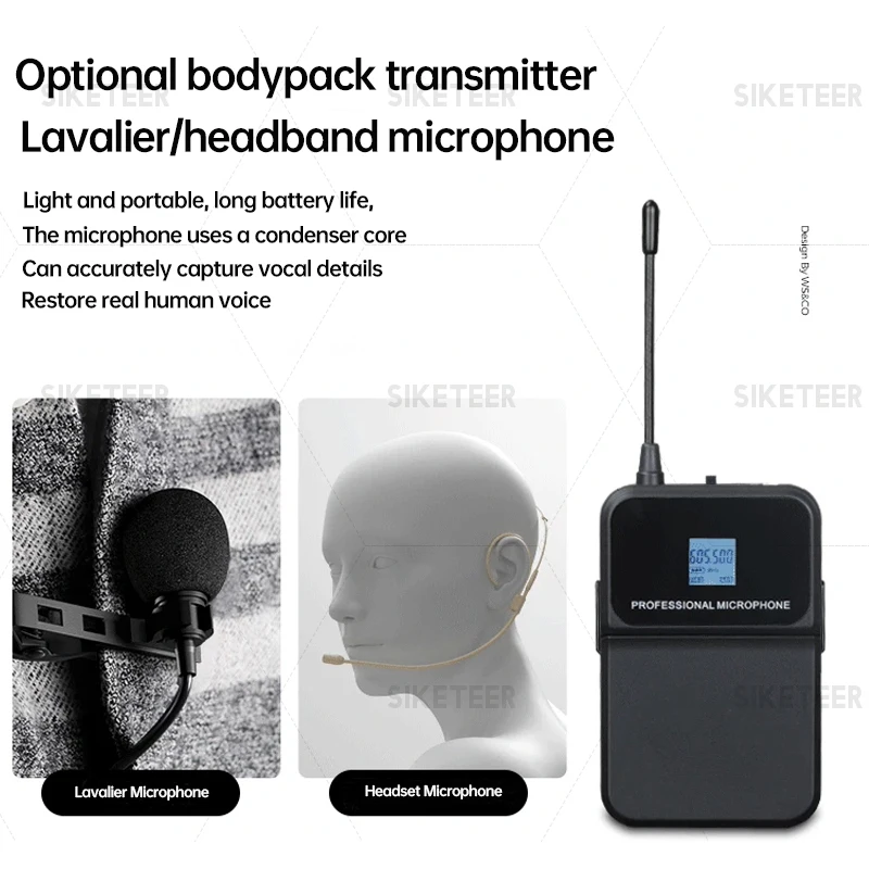 Sistema microfonico wireless UHF professionale Microfono a condensatore indossato dalla testa a 8 canali per chiese, matrimoni e microfoni da palcoscenico