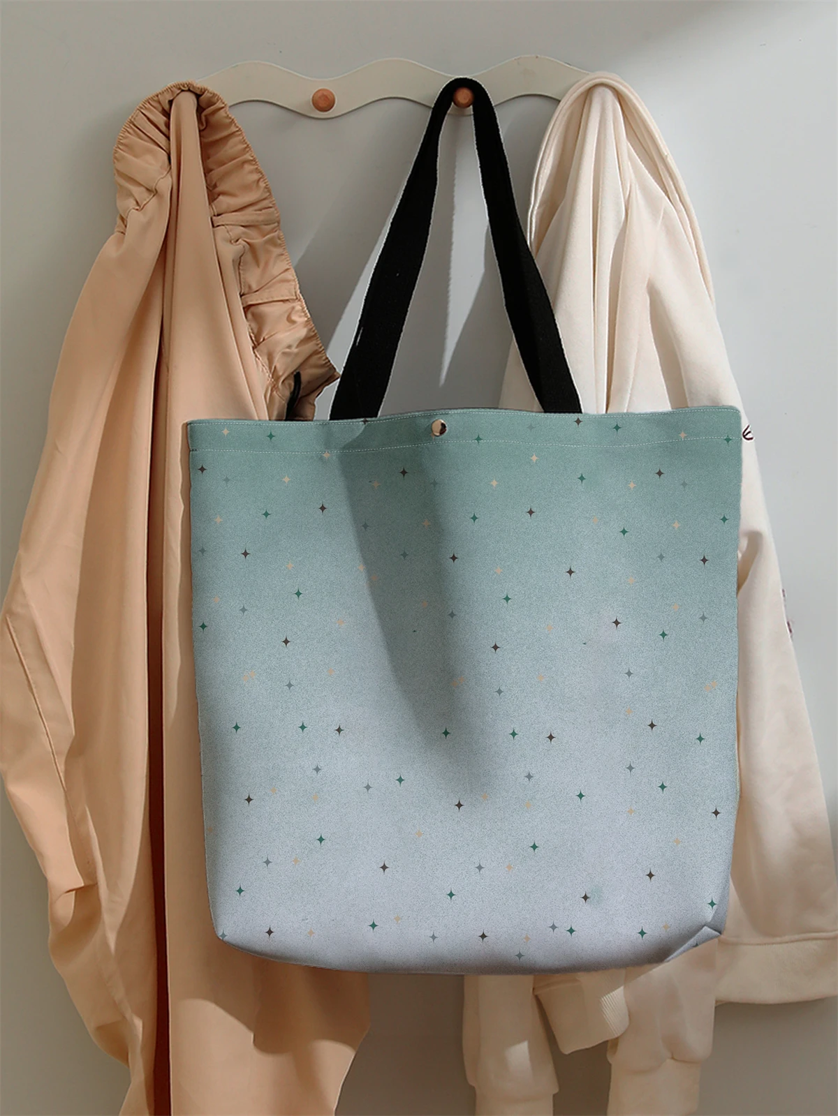 قطعة واحدة، حقيبة يد منقوشة على شكل نجمة، حقيبة يد عصرية قابلة لإعادة الاستخدام، حقيبة يد متعددة الوظائف، حقيبة تسوق قماشية مطبوعة #4