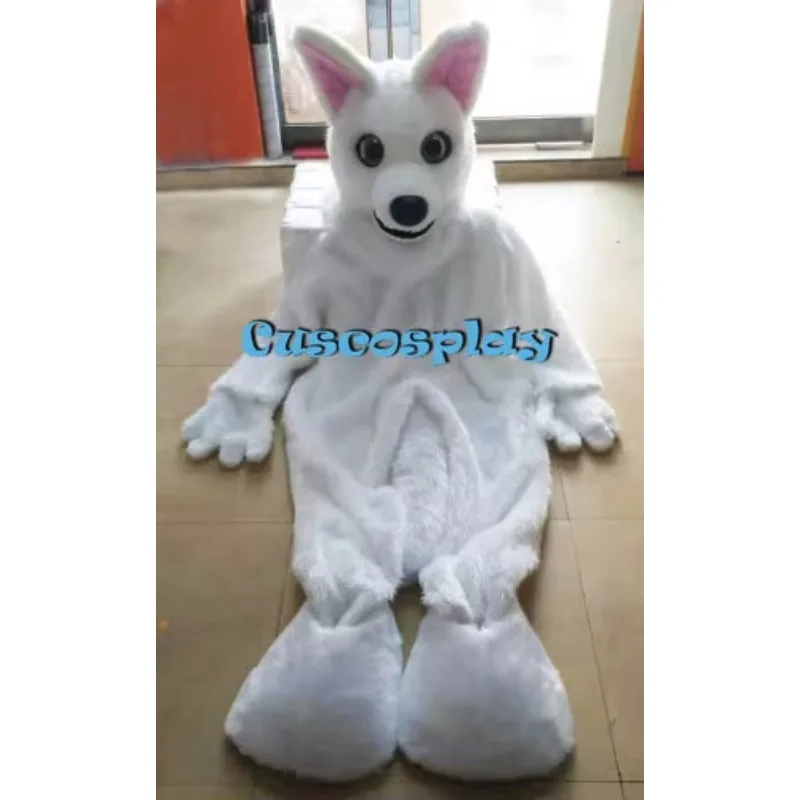 

White Husky Dog Fox Mascot Costume Long Fur Furry Costume Wolf Cosplay Fursuit