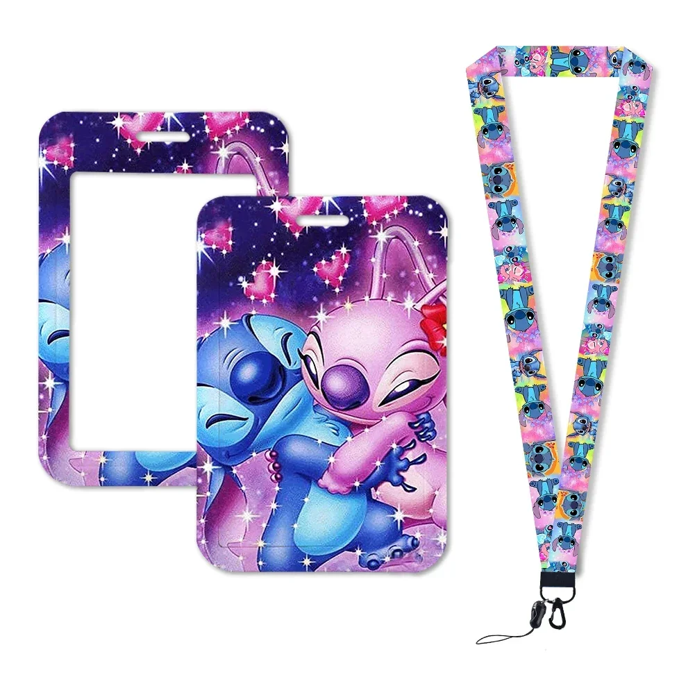 Disney Stitch etui na karty kredytowe smycz dla dzieci posiadacze plakietka identyfikacyjna damski etui na karty identyfikacyjny smycz na szyje brelok na zamówienie