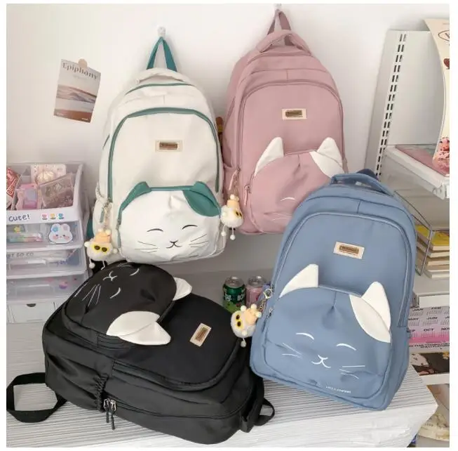 2023 New Large Capacity Primary School Bookbag Teenage Travel Bag Cartoon Schoolbag Female Kawaii Cat Design Student Backpack