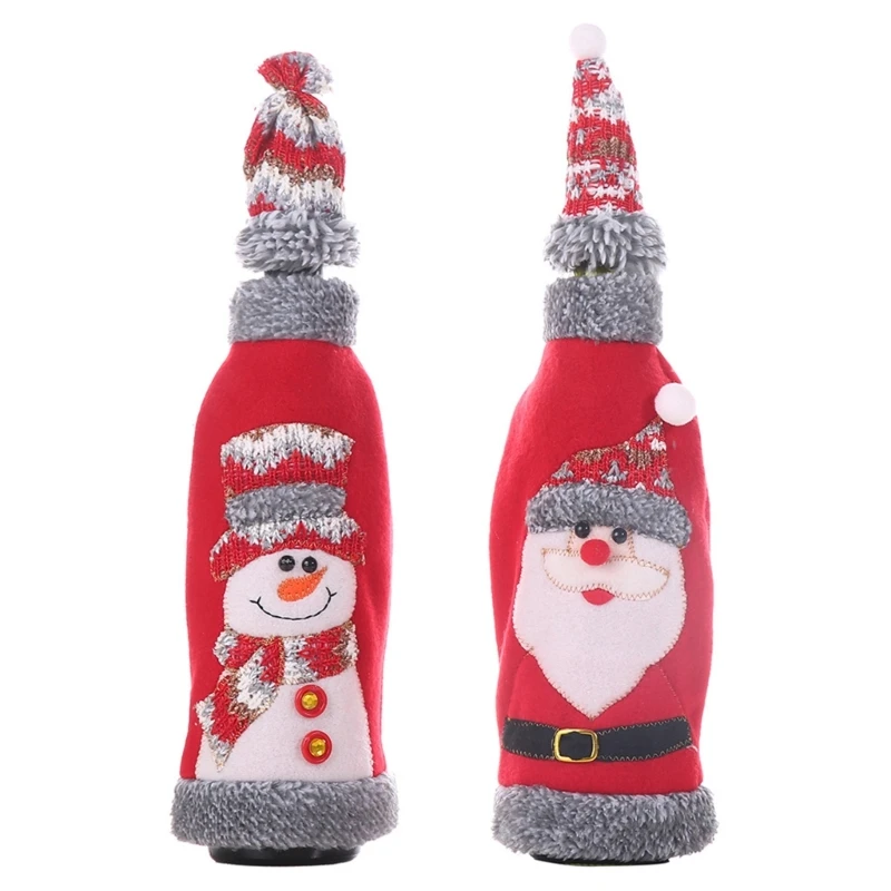 Christmas Wine Bottle Cover Sweater Santa Hat Set New Year Xmas Party Dinner Dropshipping