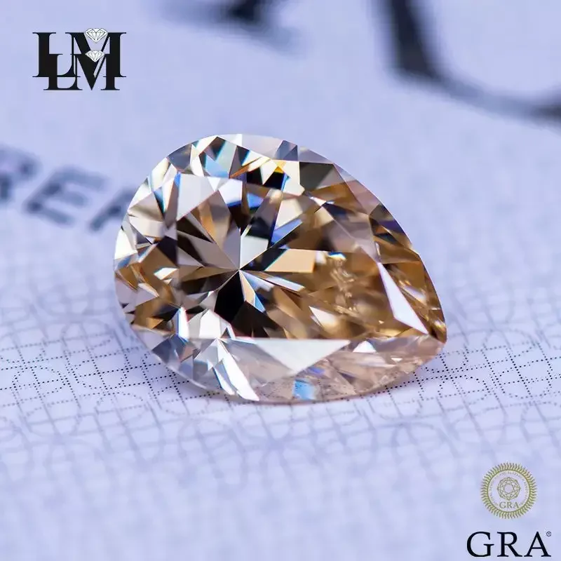 

Moissanite Stone Natural Color Tea Yellow Pear Cut Gemstone Lab Created Diamond Charms Woman Jewelry Making With GRA Certificate