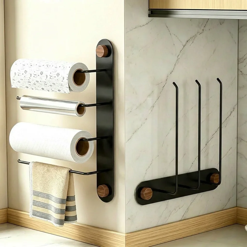 Wall Mounted Kitchen Paper Towel Holder Rack Suction Cup Organizer Dispenser for Cling Film Wrap Foil - Storage Solution for You
