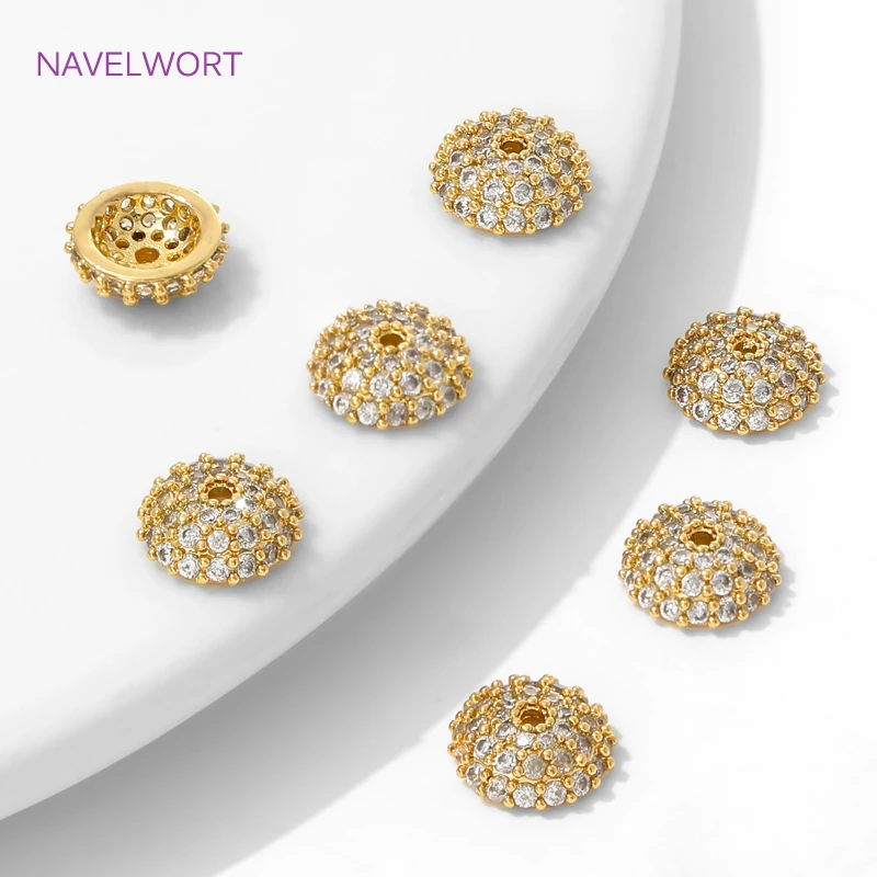 Bead Caps 18K Gold Plated Brass Round Bead Caps For Jewelry Making,Caps For Bracelet,Inlaid Zircon Bead End Caps,DIY Accessories image 4